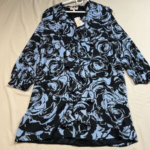 Chico's Black Label Floral Ruffle Top Dress Size L Blue Black NWT Luxury